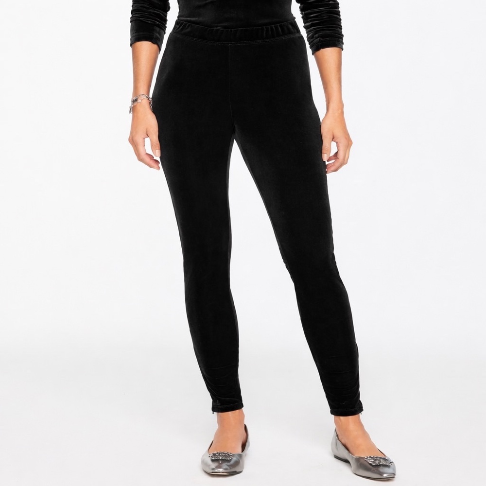 Felina Black Velour Leggings High Rise Stretch Pull On Pants
